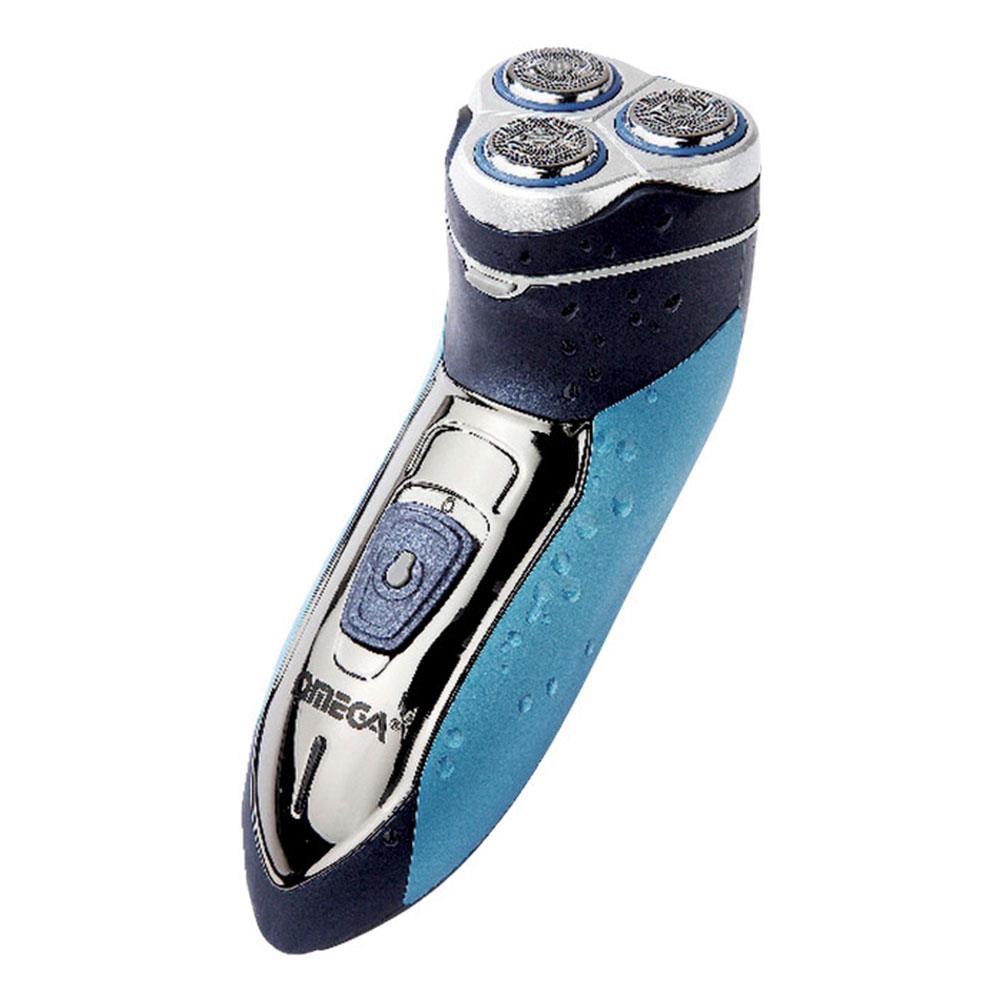 Omega Corded And Cordless Rechargeable Men's Shaver And Pop-up Trimmer Washable Floating 3 Head - Blue