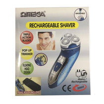 Omega Corded And Cordless Rechargeable Men's Shaver And Pop-up Trimmer Washable Floating 3 Head - Blue