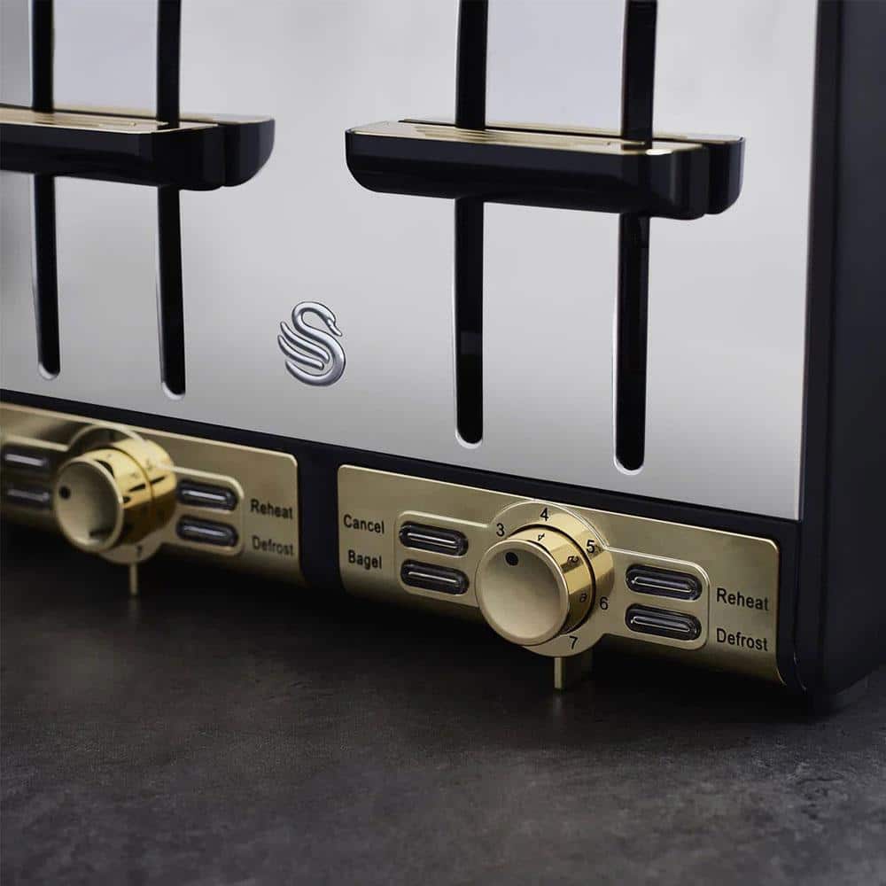 Swan Gatsby 4 Slice Toaster Diamond Pattern Design 1850 W - Black And Gold