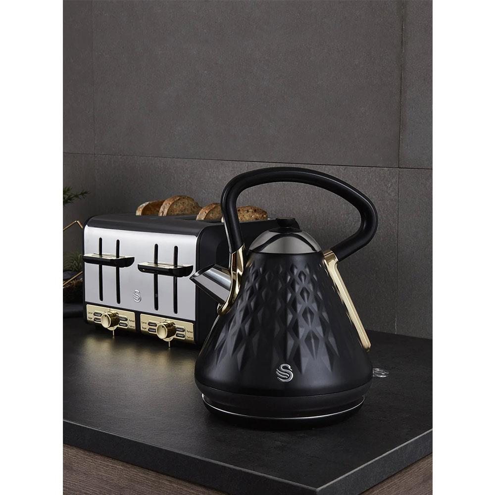 Swan Gatsby 4 Slice Toaster Diamond Pattern Design 1850 W - Black And Gold