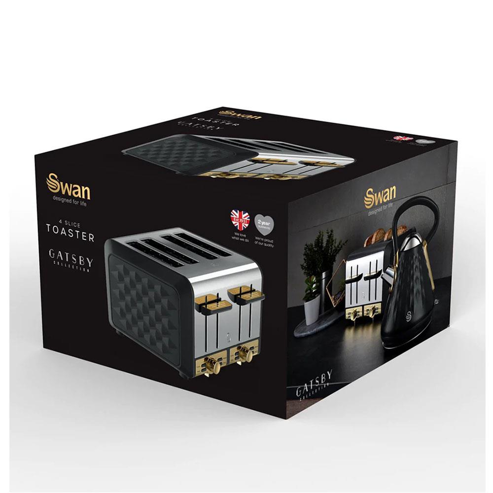 Swan Gatsby 4 Slice Toaster Diamond Pattern Design 1850 W - Black And Gold