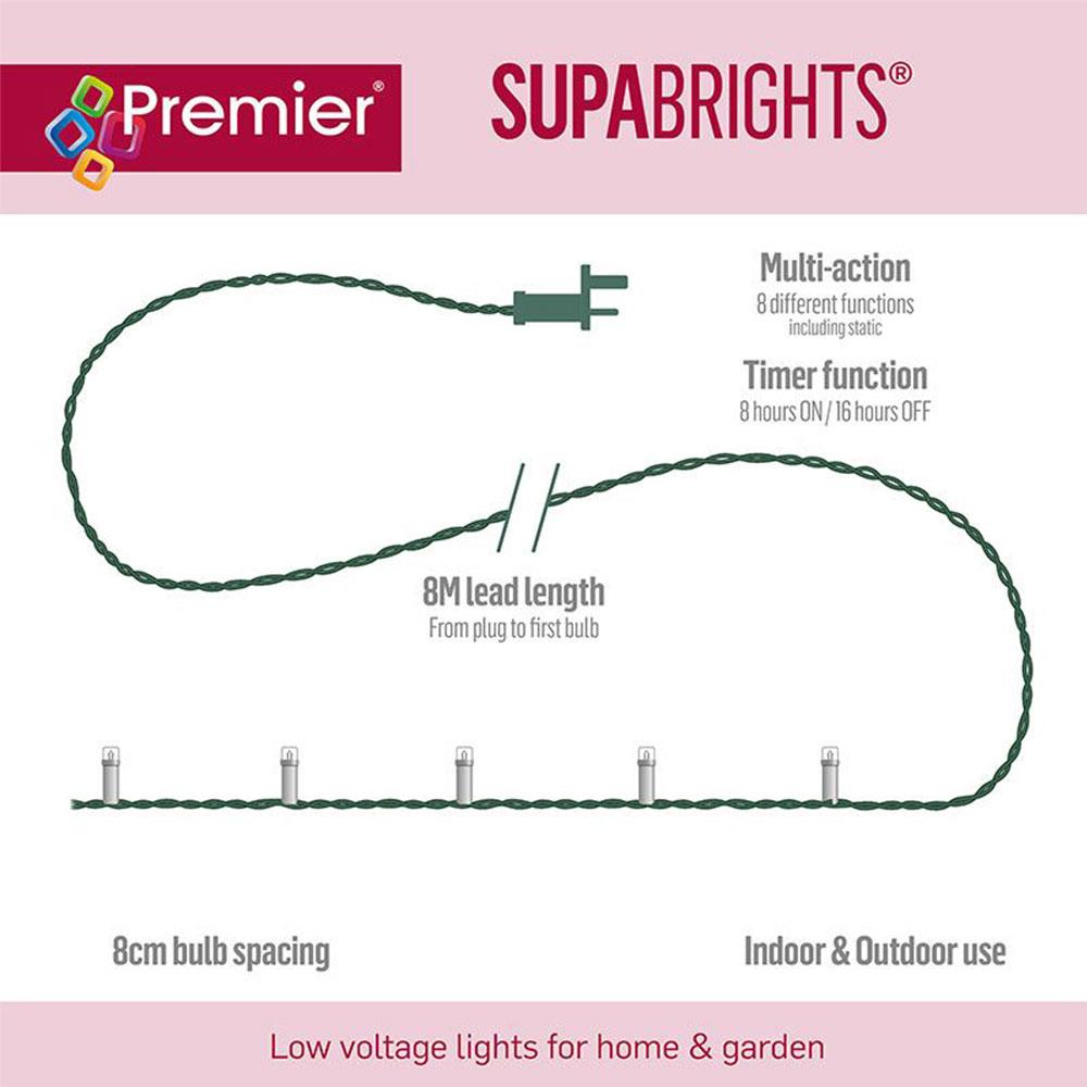 Premier 200 Multi Action LED Supabrights Christmas Lights With Timer - White
