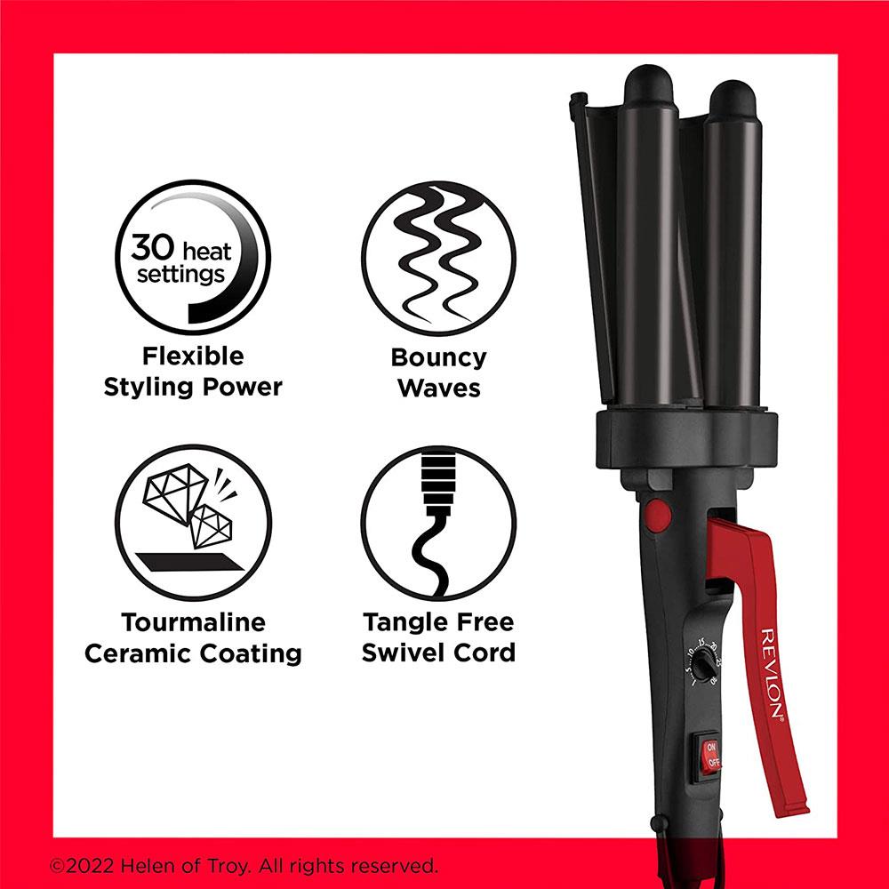 Revlon Wave Master Jumbo Waver Faster Styling With 3 Jumbo Barrels 30 Heat Settings - Black