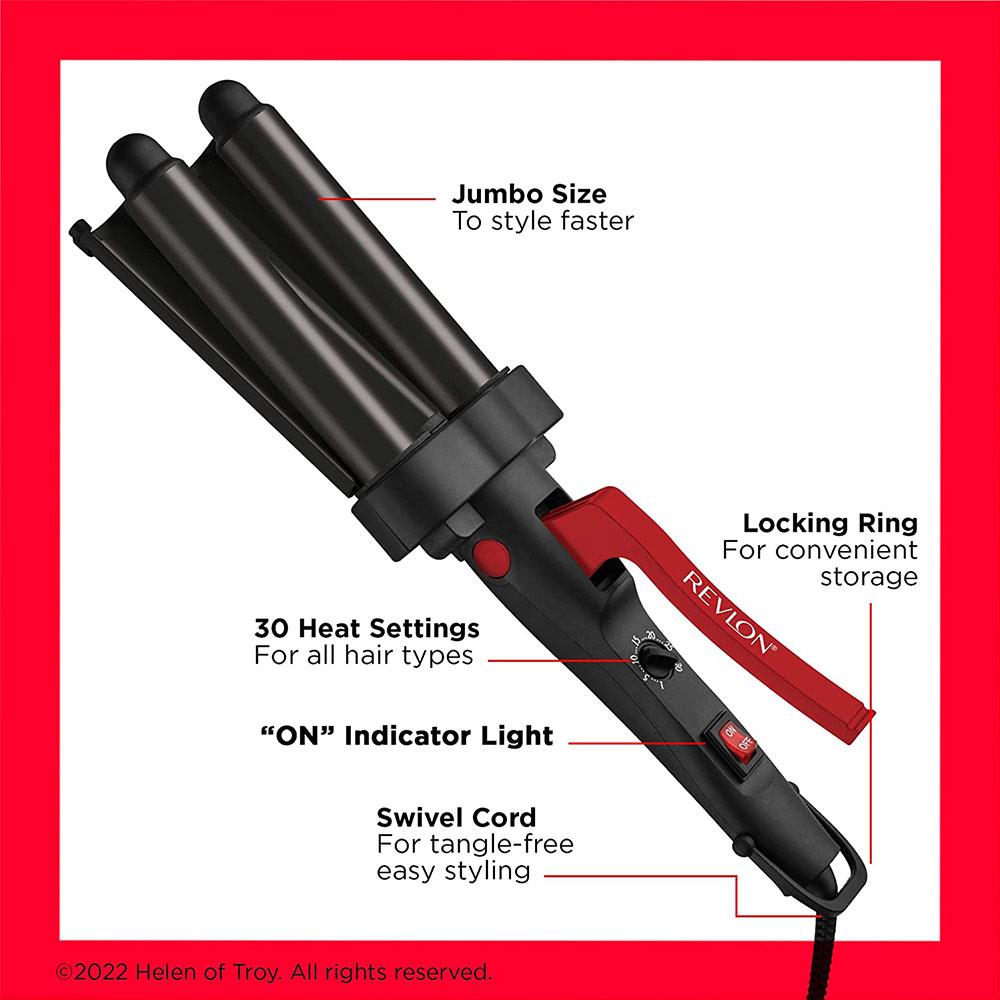 Revlon Wave Master Jumbo Waver Faster Styling With 3 Jumbo Barrels 30 Heat Settings - Black