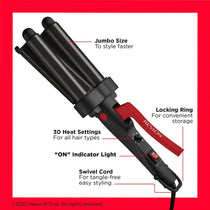 Revlon Wave Master Jumbo Waver Faster Styling With 3 Jumbo Barrels 30 Heat Settings - Black