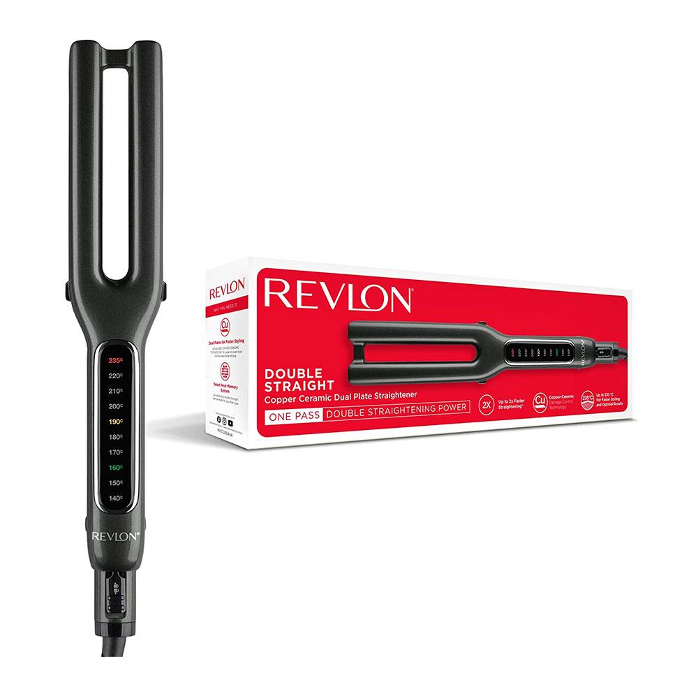Revlon Double Straight Hair Straightener Copper Ceramic Dual Plate 10 Heat Settings - Black Main image