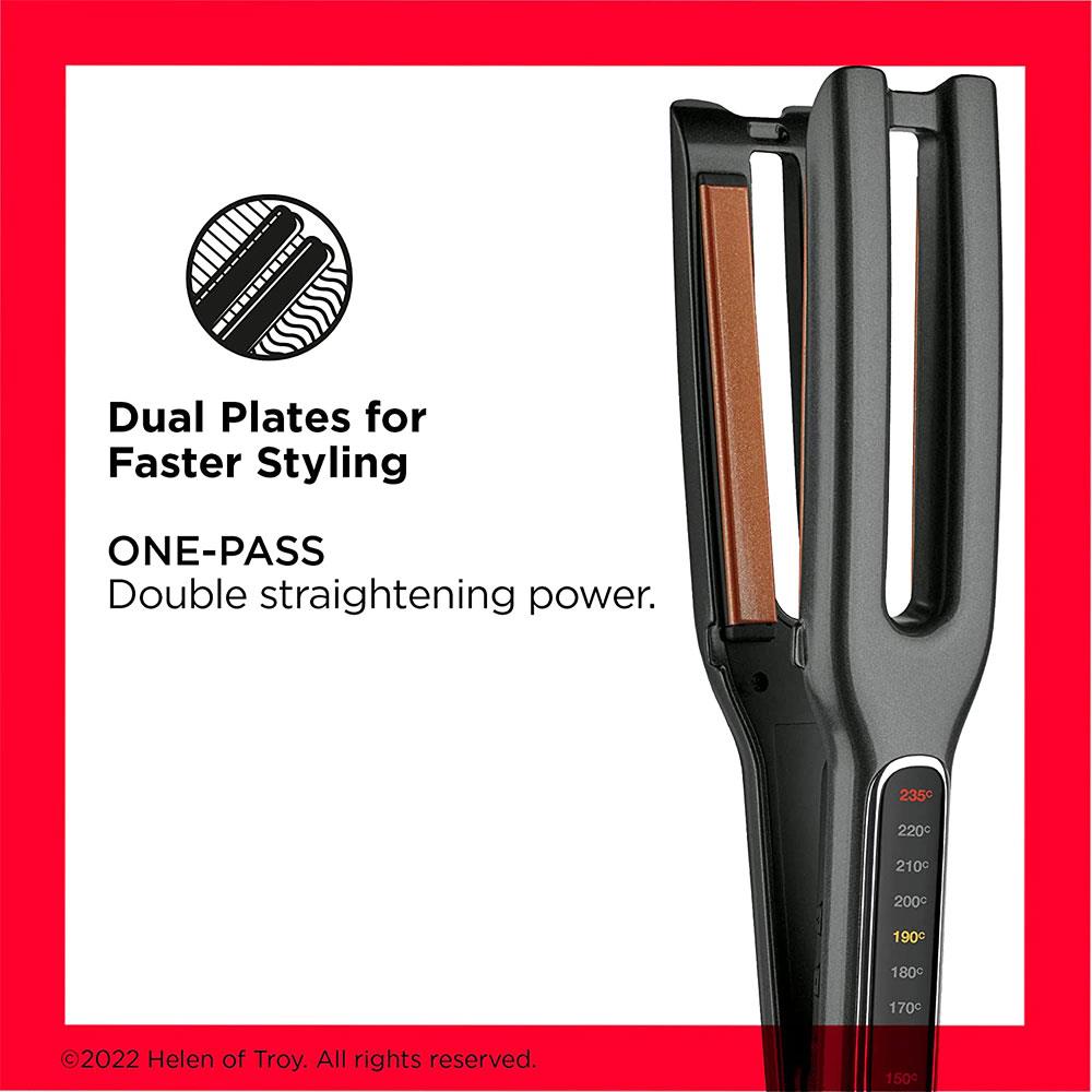 Revlon Double Straight Hair Straightener Copper Ceramic Dual Plate 10 Heat Settings - Black