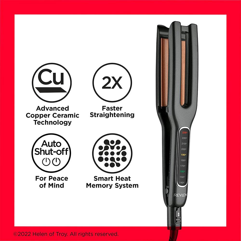 Revlon Double Straight Hair Straightener Copper Ceramic Dual Plate 10 Heat Settings - Black