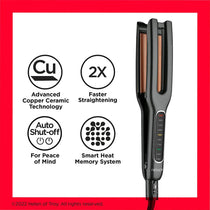 Revlon Double Straight Hair Straightener Copper Ceramic Dual Plate 10 Heat Settings - Black