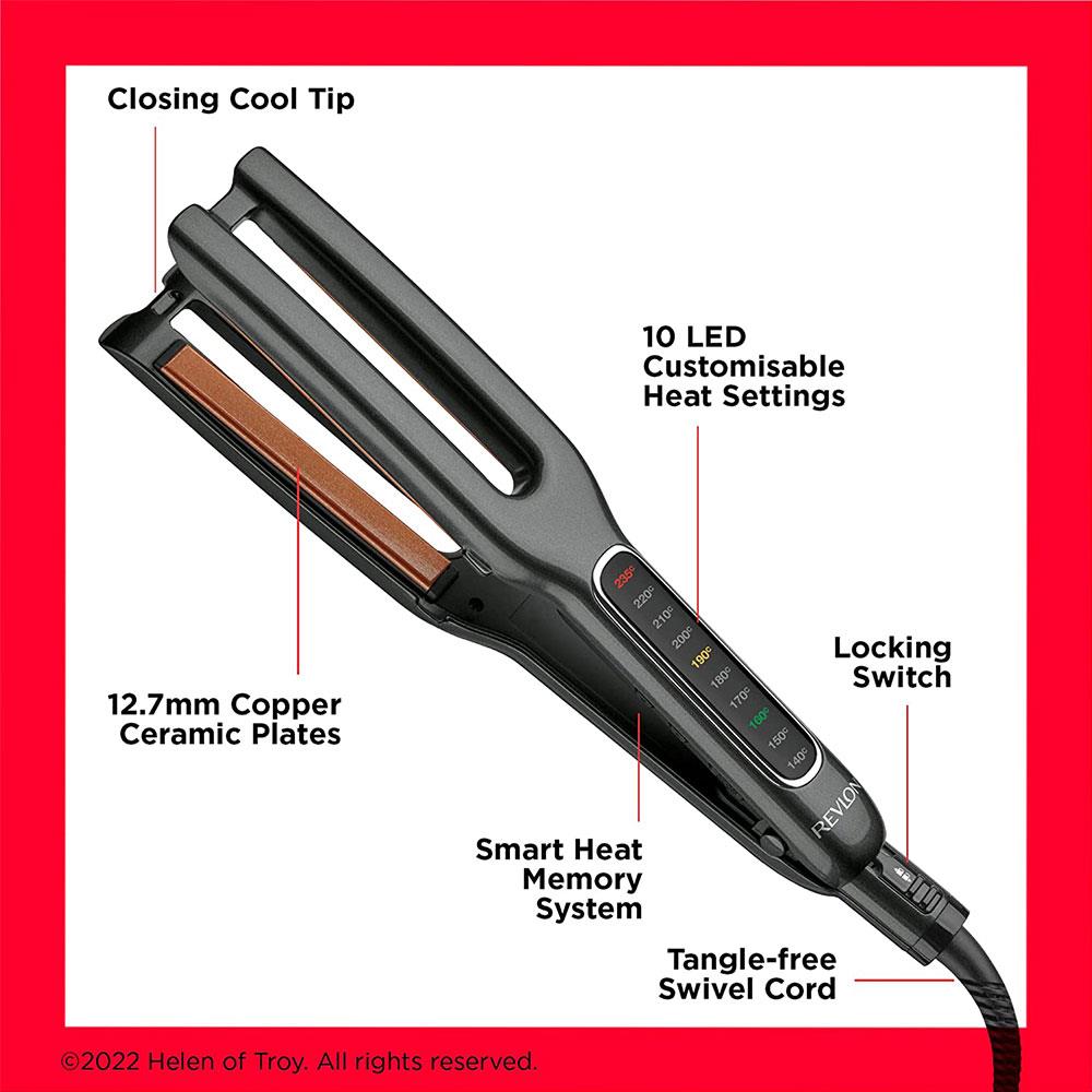 Revlon Double Straight Hair Straightener Copper Ceramic Dual Plate 10 Heat Settings - Black