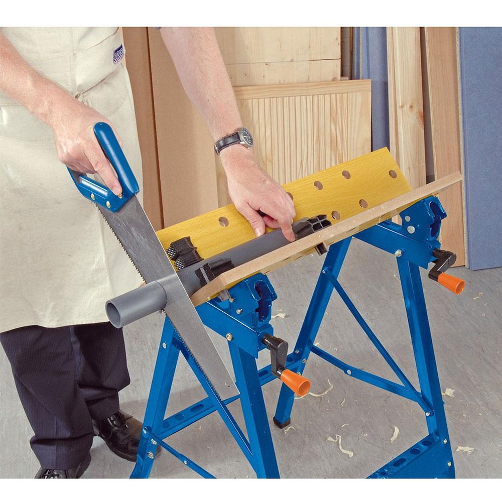 Draper Tilt And Clamp Fold Down Workbench 600mm With Dual Clamping Action And 24 Holes - Blue