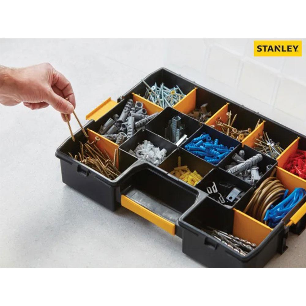 Stanley Sort Master Organiser Tool Box For Tools Small Parts Adjustable Compartments - Black/Yellow