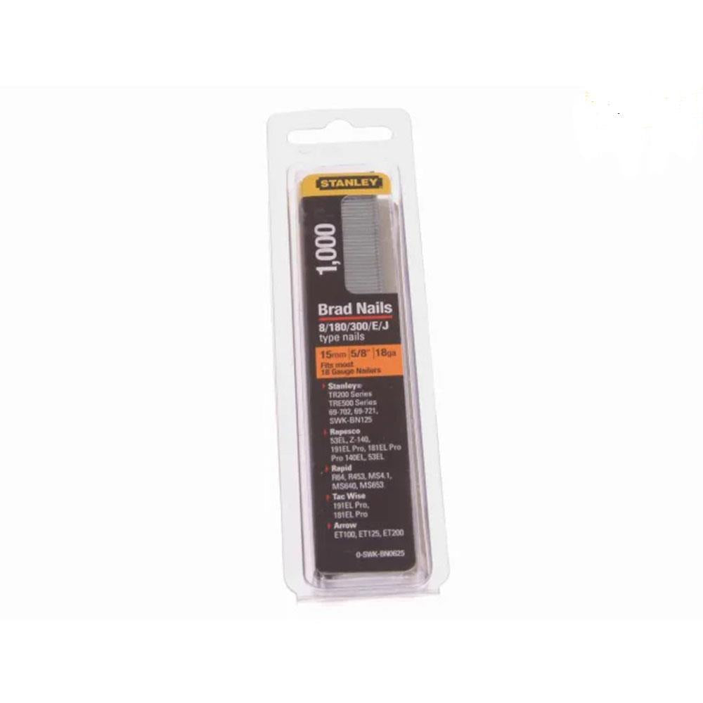 Stanley Brad Nail 15mm 8 Gauge 8/180/300/E/J Type Nails Set of 1000 Piece - Silver