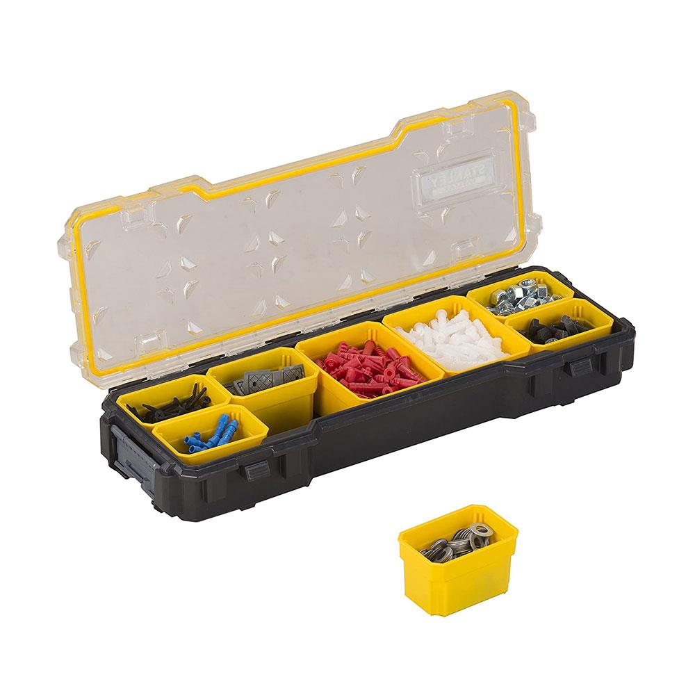 Stanley Fatmax 1/3 Shallow Professional Stackable Storage Organiser For Small Parts Removable Compartments - Black/Yellow 1-75-781