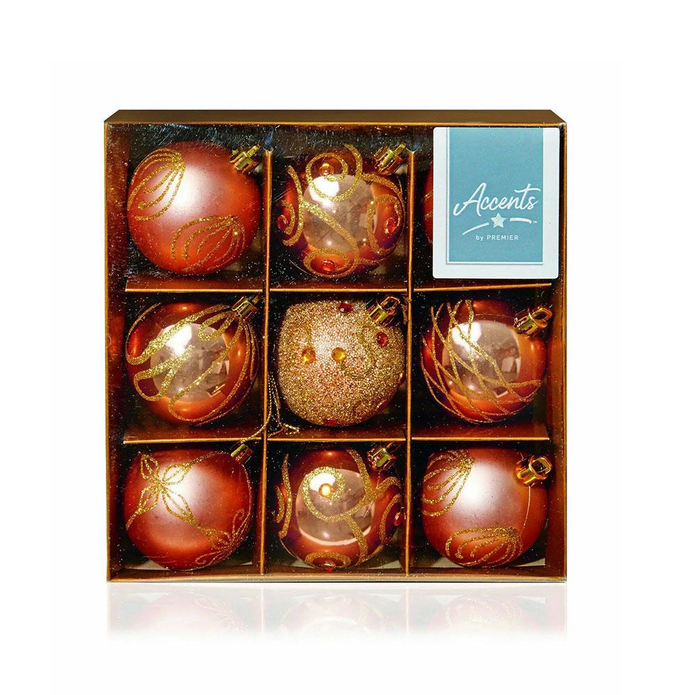 Premier Shatterproof Christmas Tree Baubles 60mm Set of 9 - Rose Gold Main image