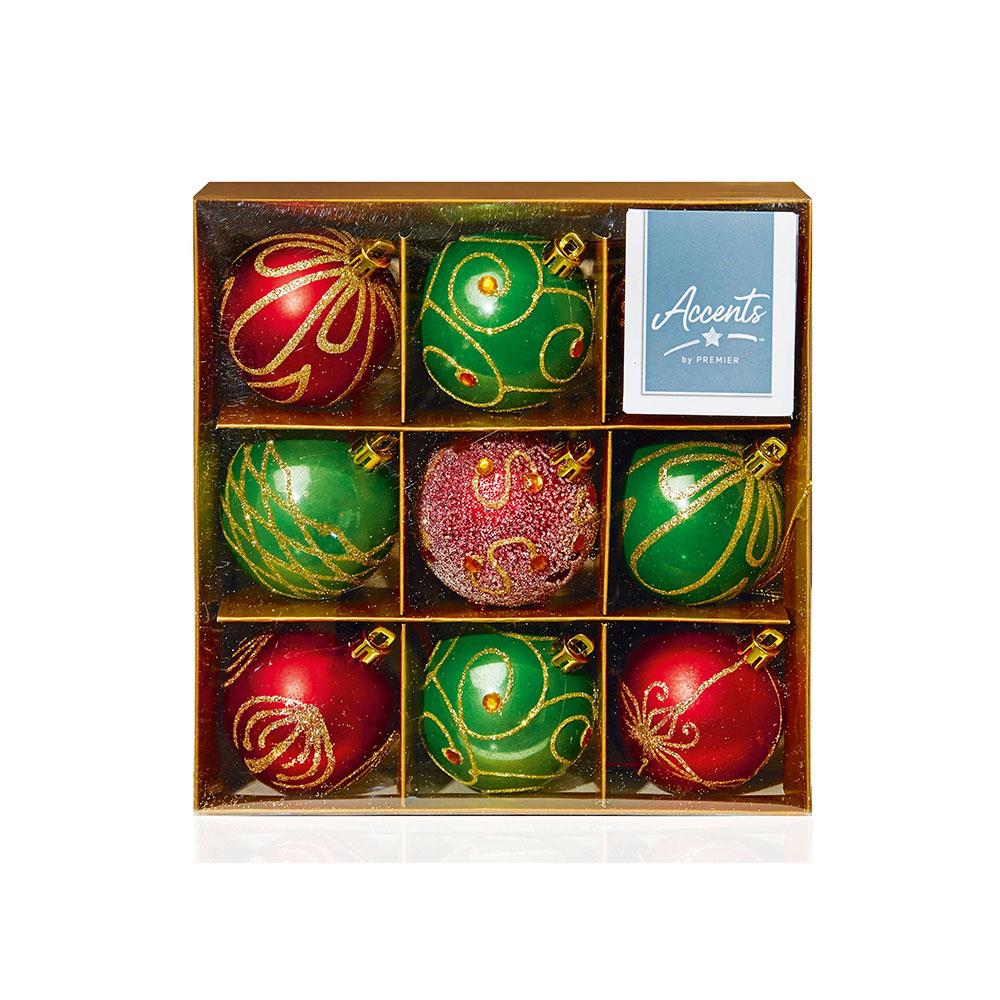 Premier Shatterproof Christmas Tree Baubles 60mm Set of 9 - Red-Green Main image