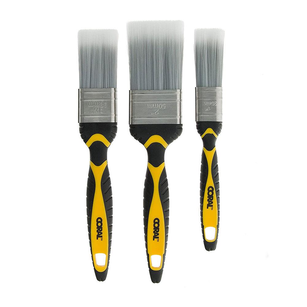 Coral Shurglide Paint Brushes With No Loss of Bristle SRT Paintbrush Heads 3 Piece Pack Set Main image