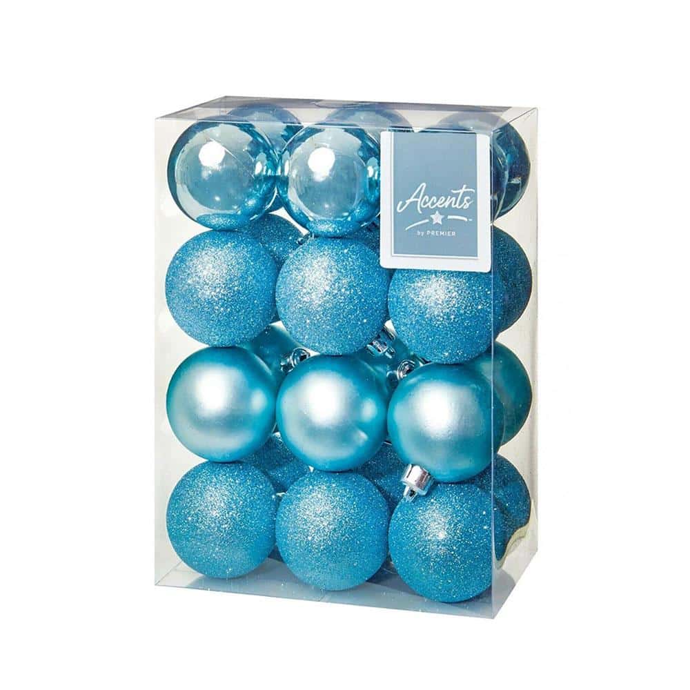 Premier Christmas Decorations Multi Finish Balls 24 x 60mm - Ice Blue Main image