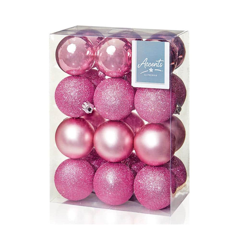 Premier Christmas Decorations Multi Finish Balls 24 x 60mm - Pink