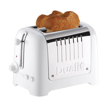 Dualit Lite 2 Slice Toaster With Bagel Defrost Cancel And Reheat Extra Wide Slots High Gloss 1100W - White