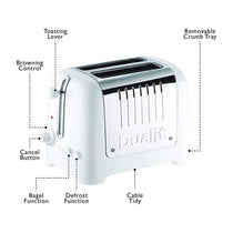 Dualit Lite 2 Slice Toaster With Bagel Defrost Cancel And Reheat Extra Wide Slots High Gloss 1100W - White