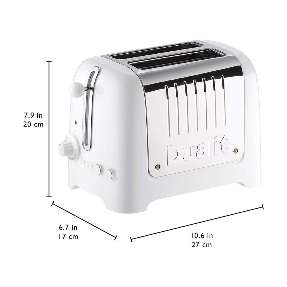 Dualit Lite 2 Slice Toaster With Bagel Defrost Cancel And Reheat Extra Wide Slots High Gloss 1100W - White