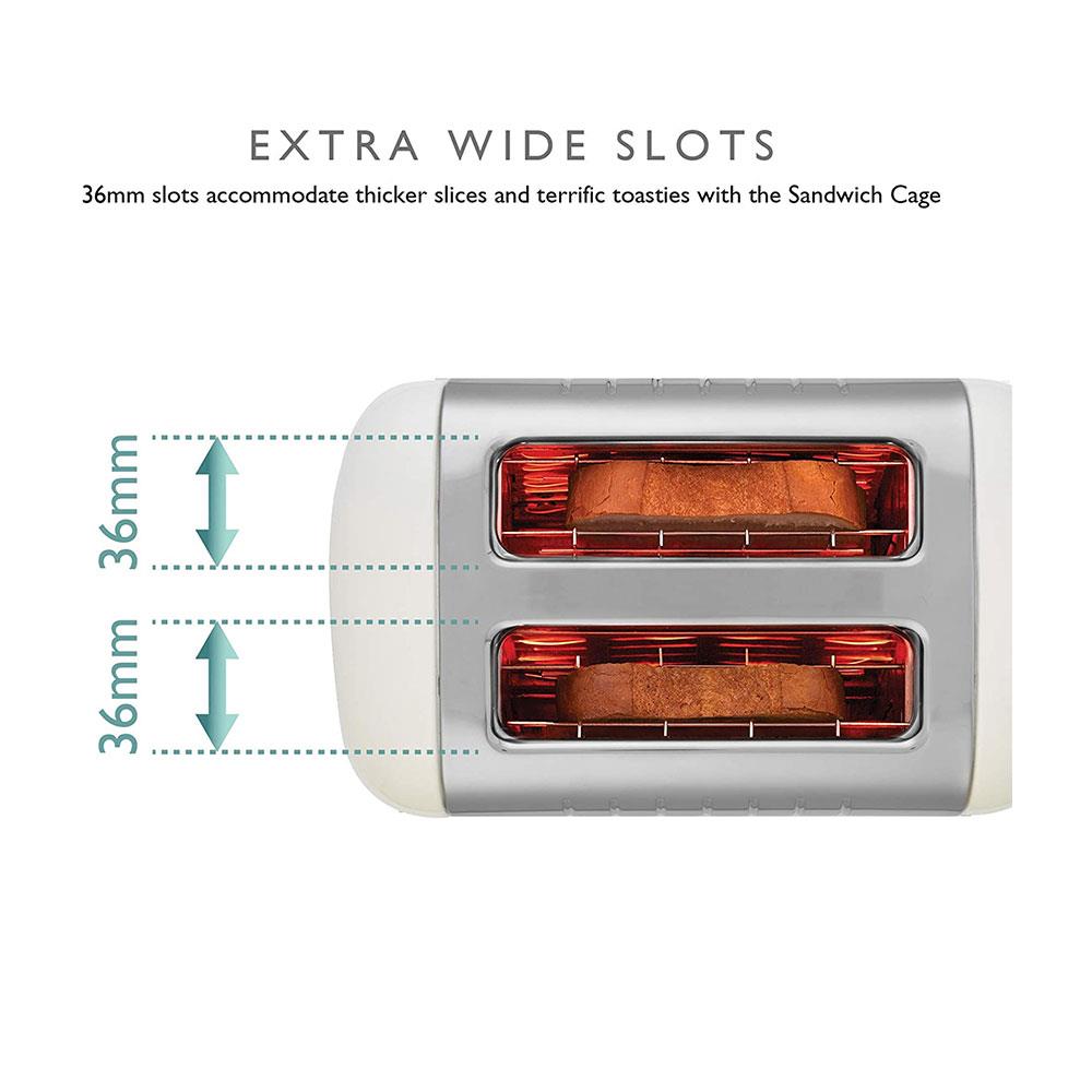 Dualit Lite 2 Slice Toaster With Bagel Defrost Cancel And Reheat Extra Wide Slots High Gloss 1100W - White