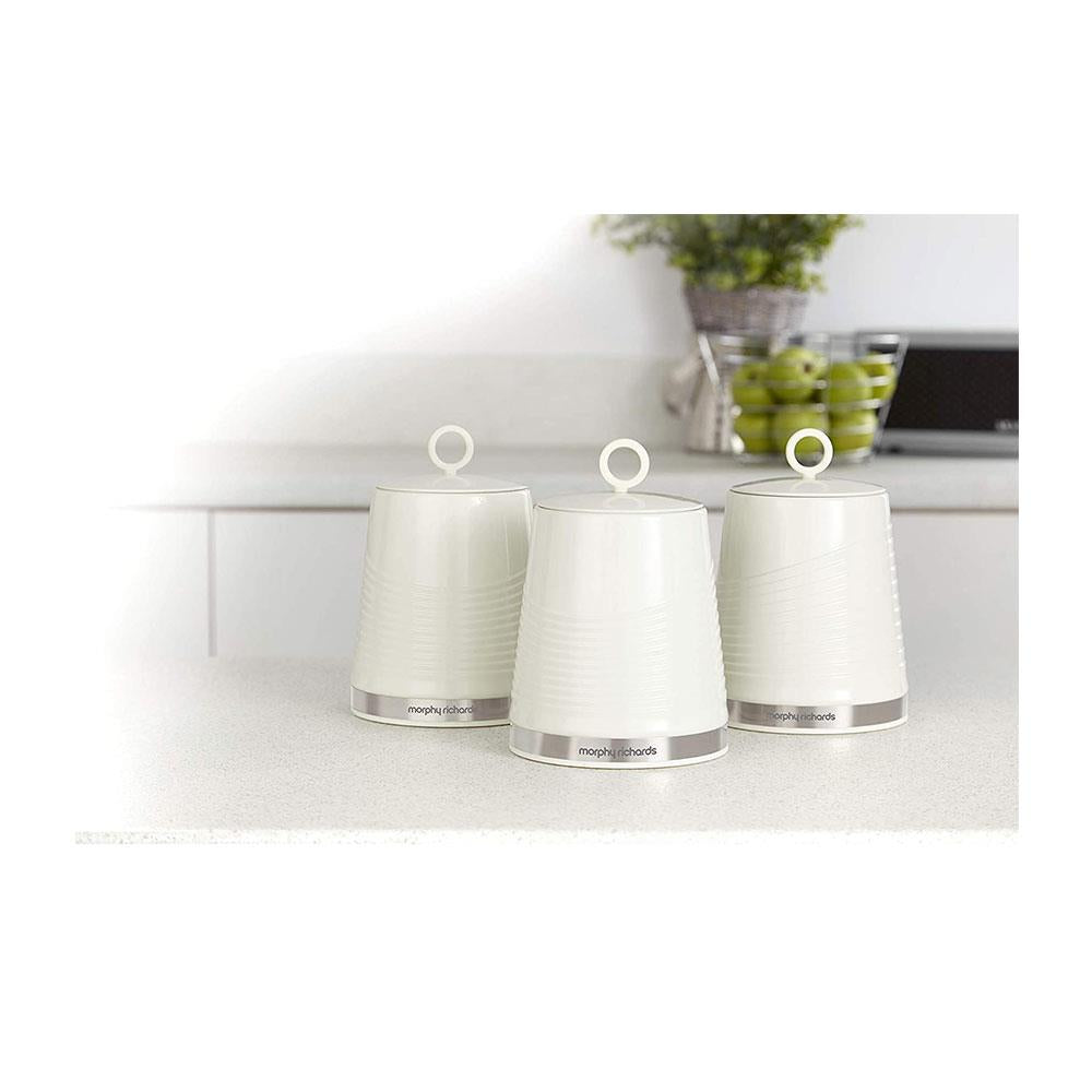 Morphy Richards Tea Coffee Sugar Kitchen Storage Canisters Set of 3 - Ivory Cream