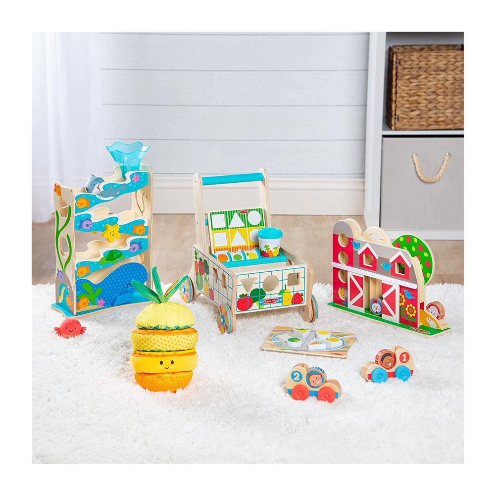 Melissa & Doug Wooden Shape Sorting Grocery Cart Push Toy And Puzzles - Multicolour