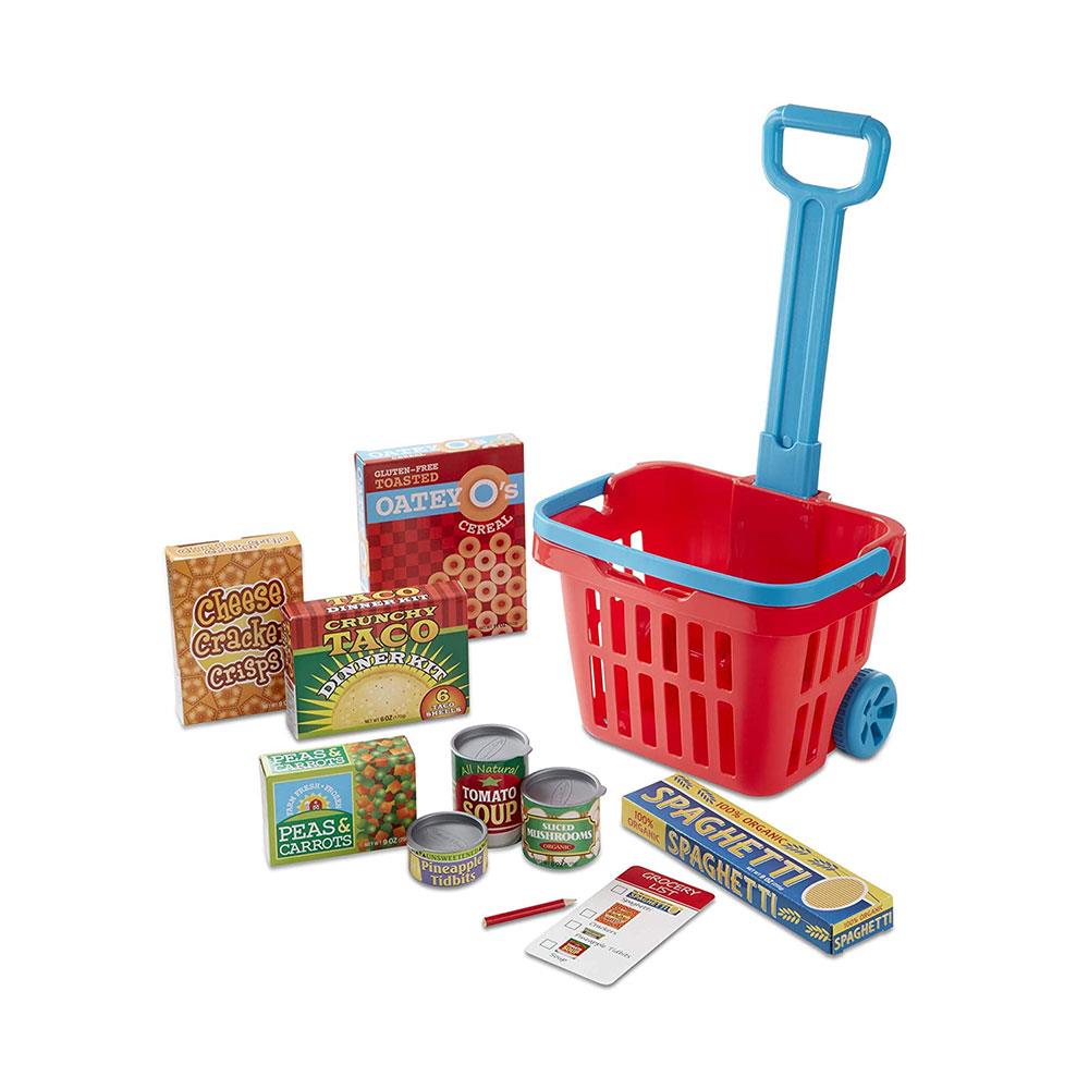 Melissa & Doug Fill & Roll Grocery Basket Food Play 11 Pieces Set - Multicolour