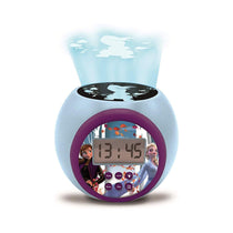 Lexibook Disney Frozen II Anna Elsa Childrens Projector Clock With Night Light Timer Snooze Alarm - Blue/Purple/Black