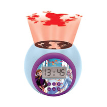 Lexibook Disney Frozen II Anna Elsa Childrens Projector Clock With Night Light Timer Snooze Alarm - Blue/Purple/Black