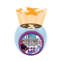 Lexibook Disney Frozen II Anna Elsa Childrens Projector Clock With Night Light Timer Snooze Alarm - Blue/Purple/Black