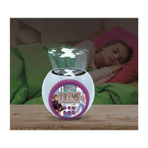 Lexibook Disney Frozen II Anna Elsa Childrens Projector Clock With Night Light Timer Snooze Alarm - Blue/Purple/Black
