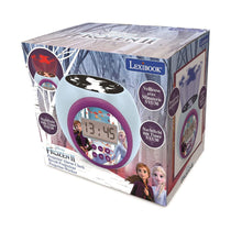 Lexibook Disney Frozen II Anna Elsa Childrens Projector Clock With Night Light Timer Snooze Alarm - Blue/Purple/Black
