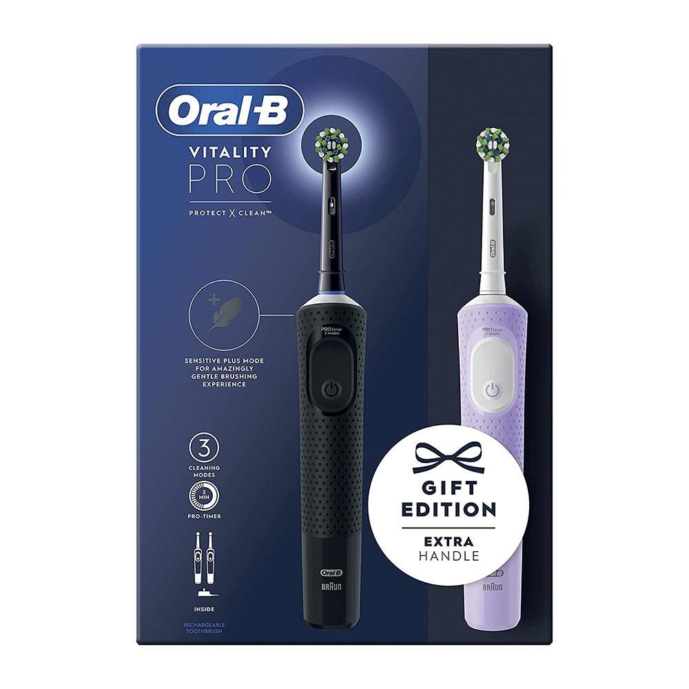 Oral-B Vitality PRO Electric Toothbrush 2 Toothbrush Heads 3 Cleaning Modes Gift Edition Duo Pack - Black/Lilac