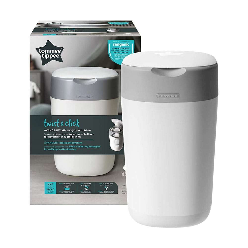 Tommee Tippee Twist And Click Advanced Nappy Disposal Bin With 1 Refill Cassette - White Main image