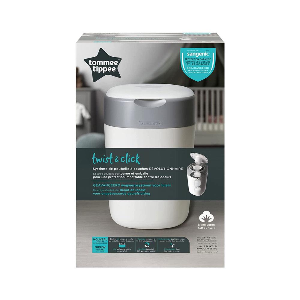 Tommee Tippee Twist And Click Advanced Nappy Disposal Bin With 1 Refill Cassette - White