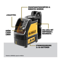 Dewalt 2-Way Self Levelling Cross Line Green Laser With Battery Carry Case And Mounting Bracket - Black/Yellow