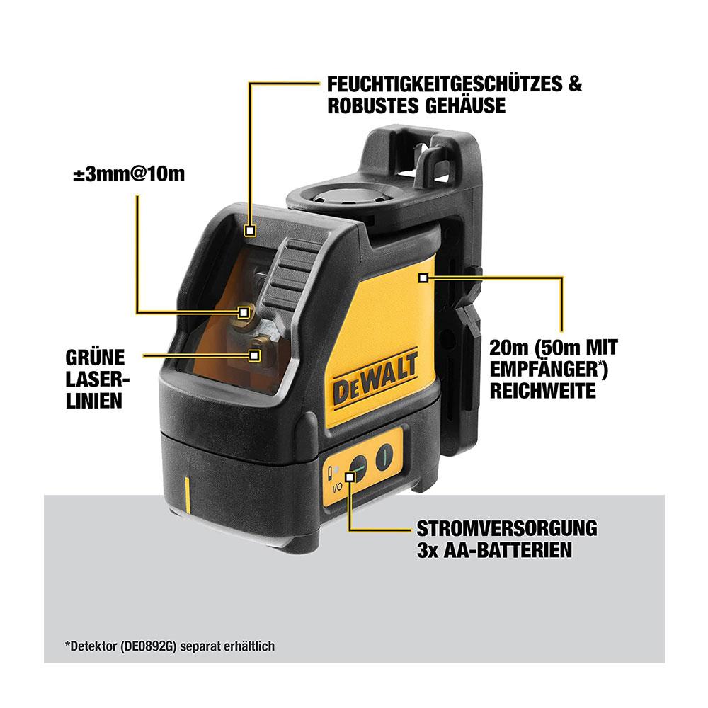 Dewalt 2-Way Self Levelling Cross Line Green Laser With Battery Carry Case And Mounting Bracket - Black/Yellow