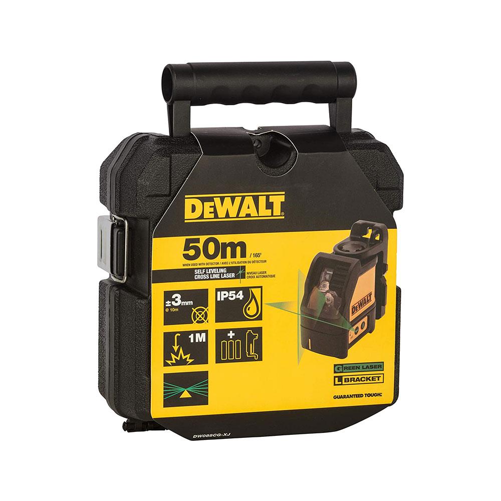 Dewalt 2-Way Self Levelling Cross Line Green Laser With Battery Carry Case And Mounting Bracket - Black/Yellow