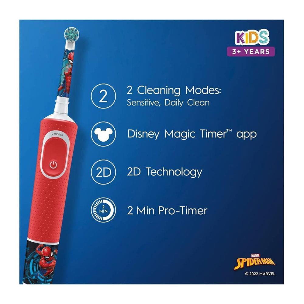 Oral-B Marvel Spiderman Kids Electric Toothbrush For Ages 3+ 2 Modes Exclusive Travel Case - Red
