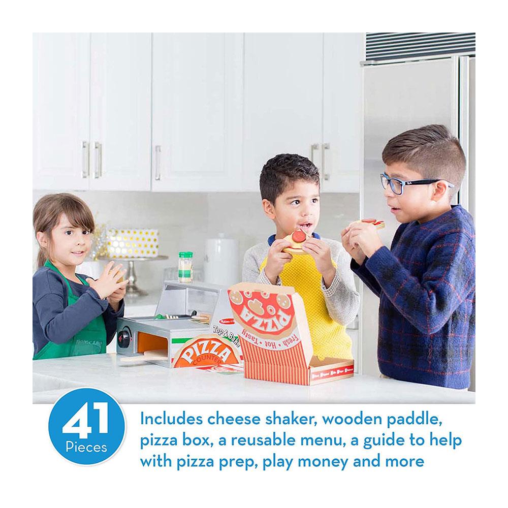 Melissa & Doug Top And Bake Pizza Counter Wooden Play Food Sets - Multicolor