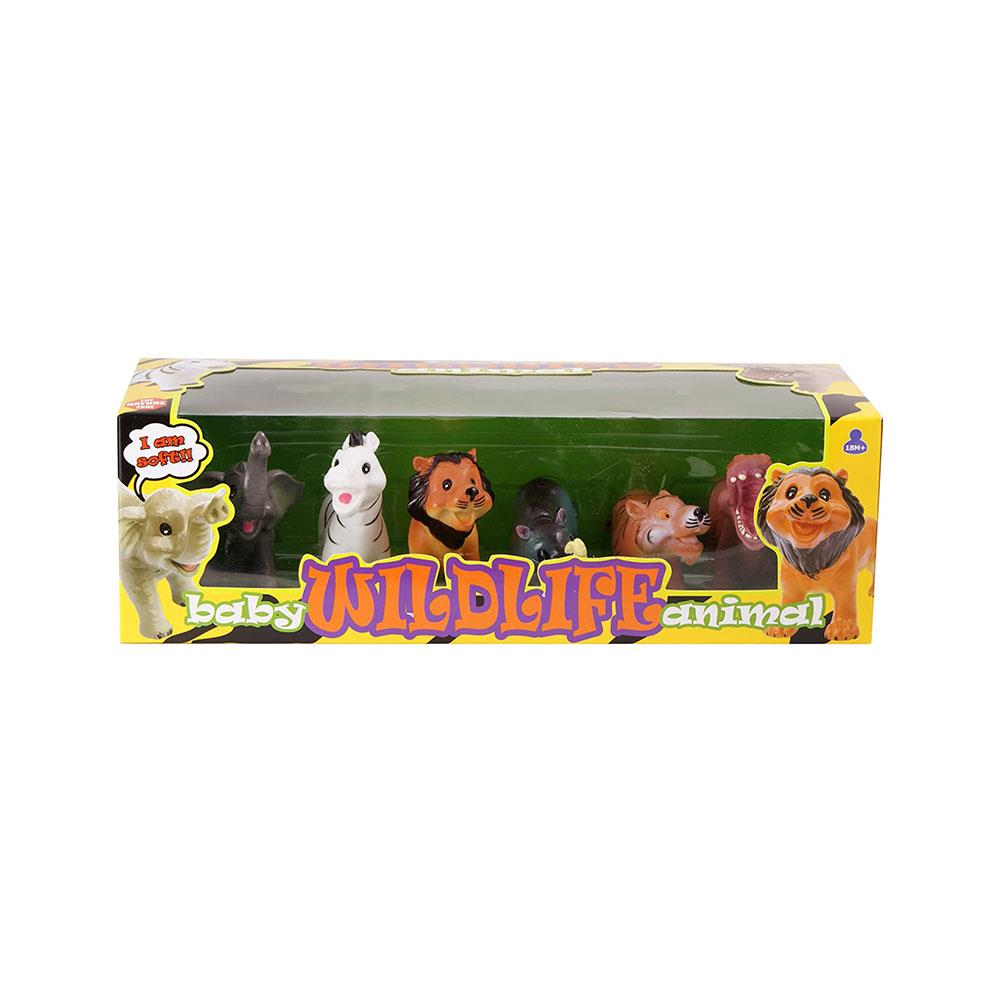 Peterkin Baby Wildlife Playset Soft Squeezy Wild Animals Figures Toys 6 Piece Set - Multicolour