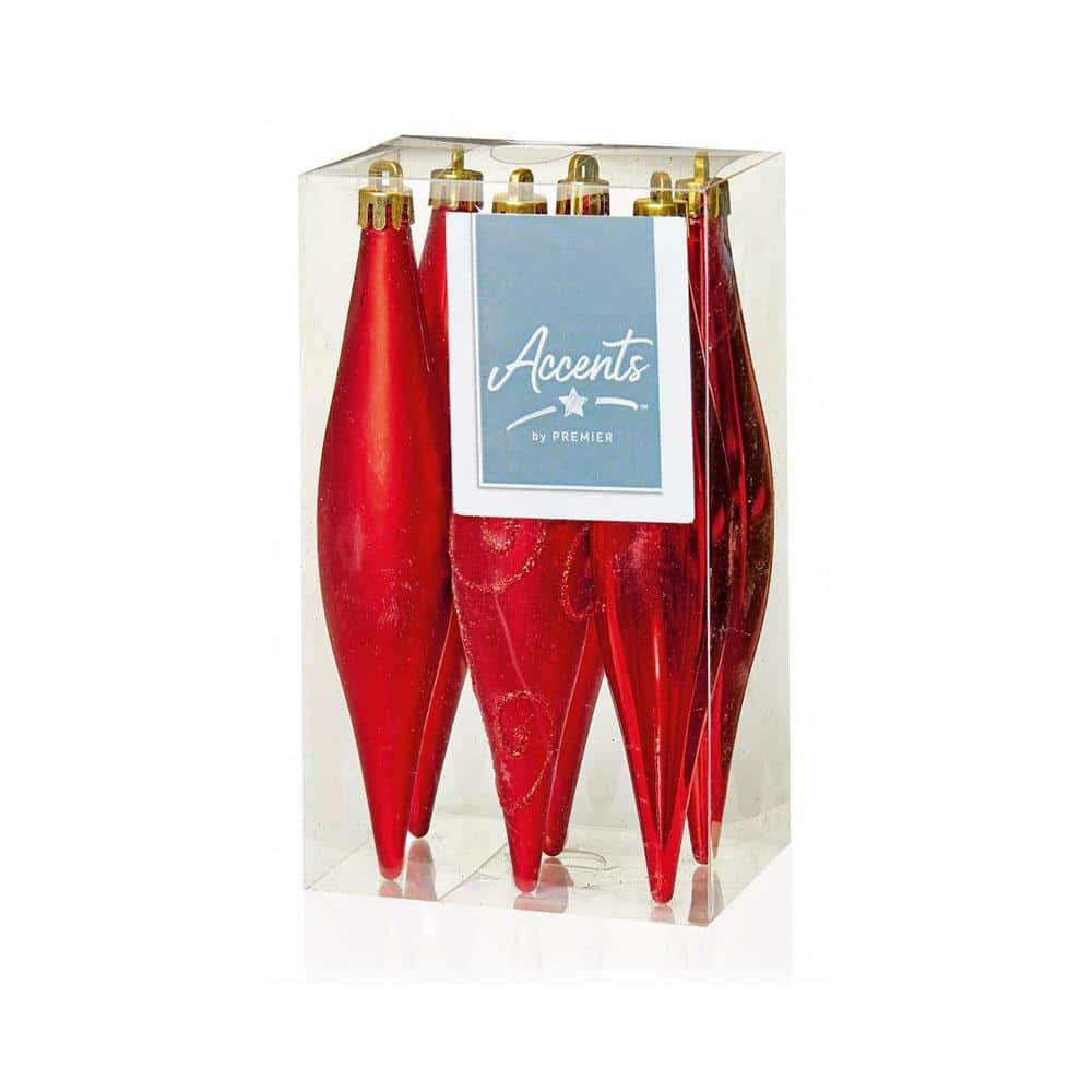 Premier Christmas Tree Decoration Multi Finish Drops Tree Baubles 6 x 150mm - Red Main image