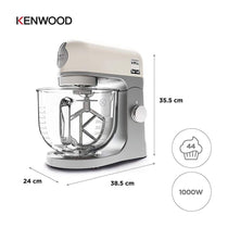 Kenwood kMix Stand Mixer With K-Beater Dough Hook And Whisk 1000 W 5 Litre Glass Bowl - Cream