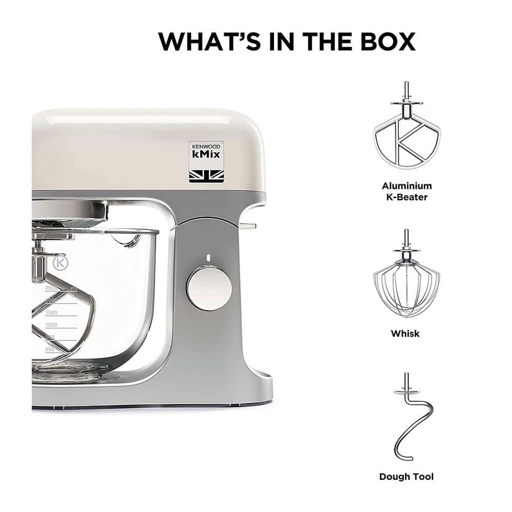 Kenwood kMix Stand Mixer With K-Beater Dough Hook And Whisk 1000 W 5 Litre Glass Bowl - Cream