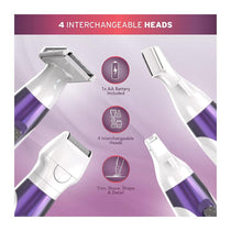 Wahl Pure Radiance Womens Face And Body Hair Remover 4 In 1 Facial Hair Bikini Underarms Legs Trimmer - Purple