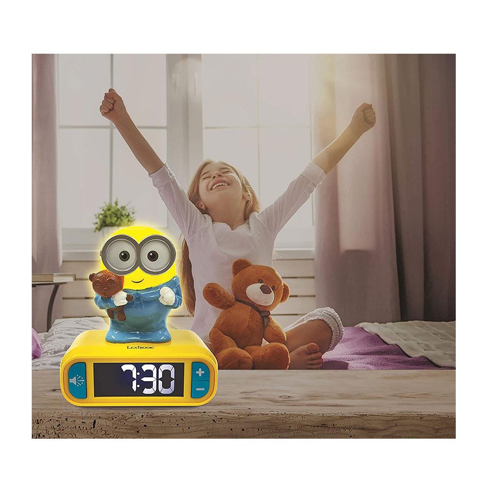 Lexibook Despicable Me Minions Childrens Clock With Night Light - Yellow/Blue