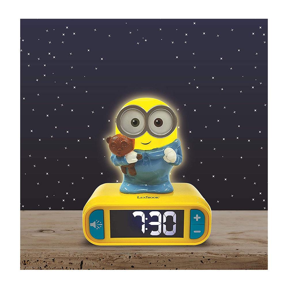 Lexibook Despicable Me Minions Childrens Clock With Night Light - Yellow/Blue